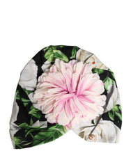 Black Floral Motif Turban Headwear Women Hat Elastane Silk