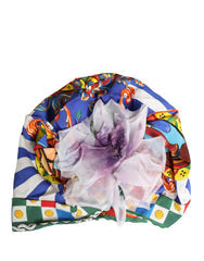 Women's Multicolor Carretto Motif Turban Headwear Hat Cotton Elastane Silk