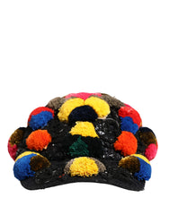 Women's Multicolor Pom Poms Sequin Embellishment Hat