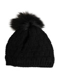 Women's Black Acrylic Knitted Fur Winter Beanie Elastane Wool Accessory