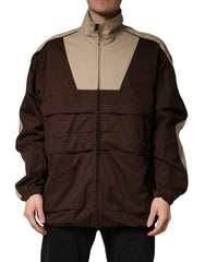 Men's Brown Beige Cotton Zip Windbreaker Jacket Elastane Clothing