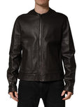 Men's Black Lambskinleather Full Zip Biker Jacket Leather Clothing