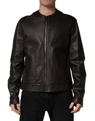 Men's Black Lambskinleather Full Zip Biker Jacket Leather Clothing