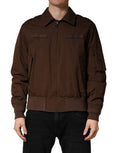 Men's Brown Cotton Stretch Full Zip Bomber Jacket Elastane Clothing