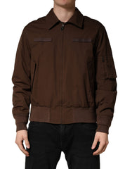Men's Brown Cotton Stretch Full Zip Bomber Jacket Elastane Clothing