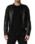 Black Nylon Full Zip Men Biker Coat Jacket Clothing