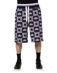 Blue Dg Logo Print Chino Men Bermuda Shorts Navy Cotton
