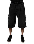 Men's Black Mid Waist Denim Cargo Bermuda Shorts Cotton