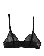 Women's Black Logo Mania Sheer Soft Cup Bra Underwear Elastane Nylon Clothing