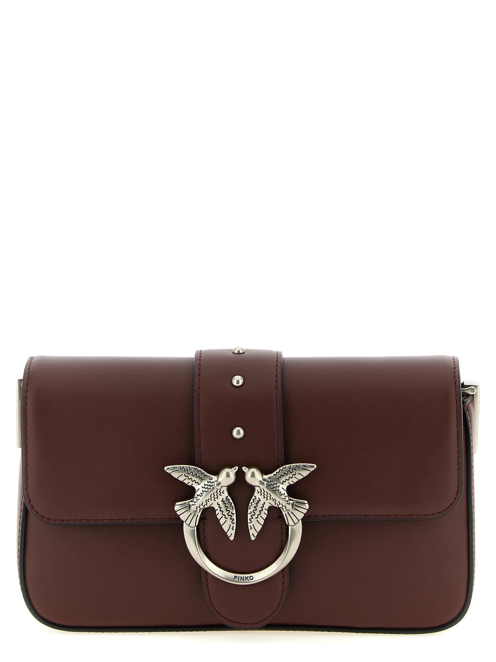Pinko Love Birds Diamond Cut Buckle Shoulder Bag — Burgundy