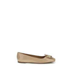 Women's Beige Calf Leather Bos Taurus Ballet Flats