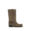 Women's Beige Calf Leather Bos Taurus Lace-Up Boots