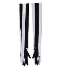 Women's Striped Nylon Gloves Black Elastane