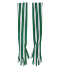 Green White Stripes Nylon Elbow Length Women Gloves Elastane