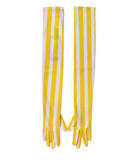 Yellow White Stripes Nylon Elbow Length Women Gloves Elastane
