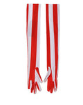 Red White Stripes Nylon Elbow Length Women Gloves And Elastane