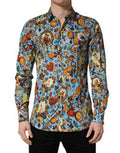 Men's Blue Cotton Jewel Print Button Down Gold Shirt