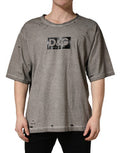 Men's Gray Dg Logo Print Cotton Round Neck T-Shirt