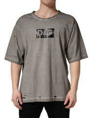 Men's Gray Dg Logo Print Cotton Round Neck T-Shirt