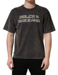 Gray Logo Embellished Men Crew Neck T-Shirt Cotton
