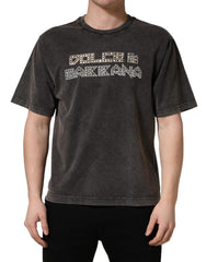 Gray Logo Embellished Men Crew Neck T-Shirt Cotton