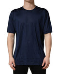 Men's Dark Blue Silk Short Sleeve Crewneck T-Shirt
