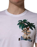 White Palm Embroidered Men Crew Neck T-Shirt Cotton