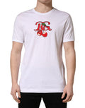 Men's White Dg Cherries Cotton Crew Neck T-Shirt