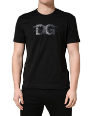 Men's Black Logo Dg Print Cotton Crew Neck T-Shirt