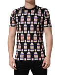 Men's Black Bottle Print Cotton Crew Neck T-Shirt