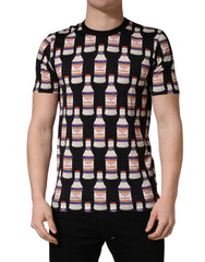 Men's Black Bottle Print Cotton Crew Neck T-Shirt