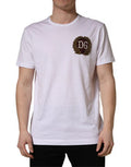 Men's White Dg Leaf Embroidery Crew Neck T-Shirt Cotton