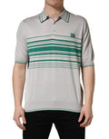 Men's Striped Silk-Cotton Polo Gray