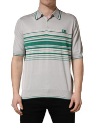 Men's Striped Silk-Cotton Polo Gray