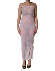 Women's White Sheer Nylon Stretch Sheath Maxi Dress Elastane