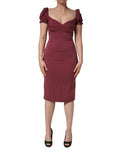 Women's Maroon Silk Sweetheart Sheath Midi Dress