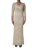 Women's Off White Floral Lace Sheath Maxi Dress Cotton Nylon