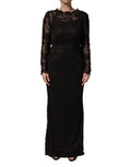 Women's Black Floral Lace Sheath Long Maxi Dress Nylon Cotton Viscose