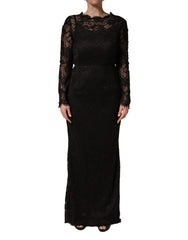 Women's Black Floral Lace Sheath Long Maxi Dress Nylon Cotton Viscose