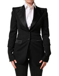 Women's Black Wool Single Breasted Blazer Jacket Virgin Nylon Elastane Clothing