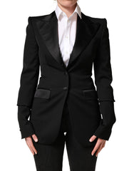 Women's Black Wool Single Breasted Blazer Jacket Virgin Nylon Elastane Clothing
