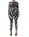 Women's Black White Polyester Zebra Pattern Jumpsuit And Elastane