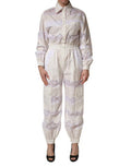 Women's White Cotton Lace Trim Long Sleeves Jumpsuit Nylon Polyester