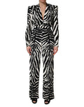Women's Zebra-Print Viscose Jumpsuit Black Elastane Pant Suits