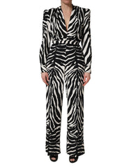 Women's Zebra-Print Viscose Jumpsuit Black Elastane Pant Suits