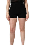 Women's Black Viscose High Waisted Hot Pants Shorts Polyester