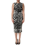 Women's Black White Zebra Cady Calf Length Dress And Viscose Elastane