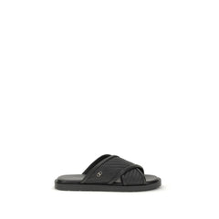 Men's Black Calf Leather Bos Taurus Flat Sandals