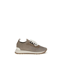 Women's Beige Cotton Chunky Sneakers