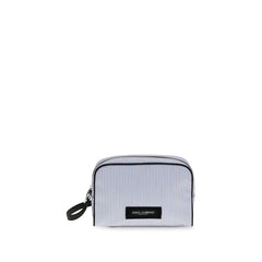 Men's Striped Cotton Poplin Card Case Blue Calf Leather Cases